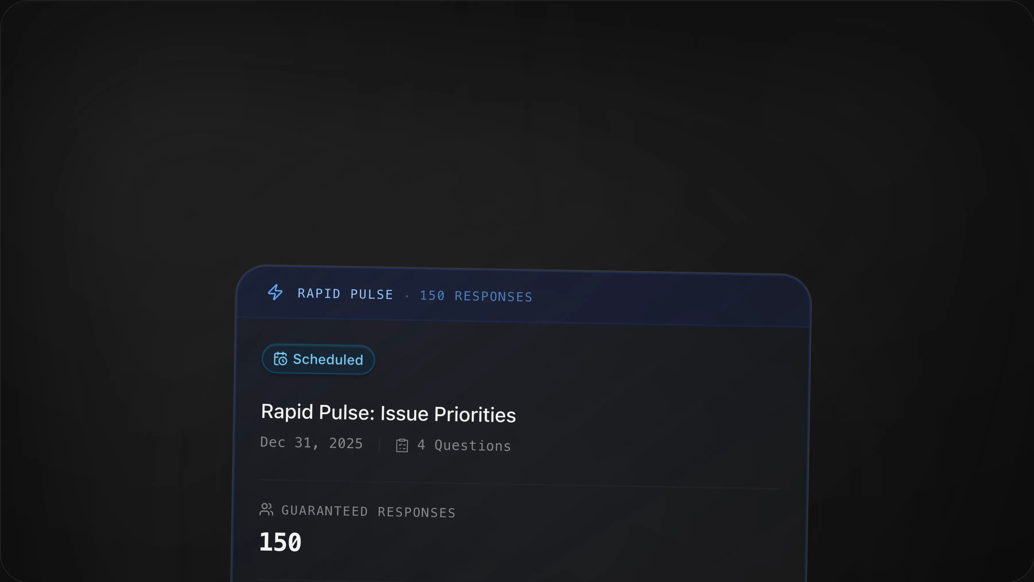 Rapid Pulse survey card preview in dark mode